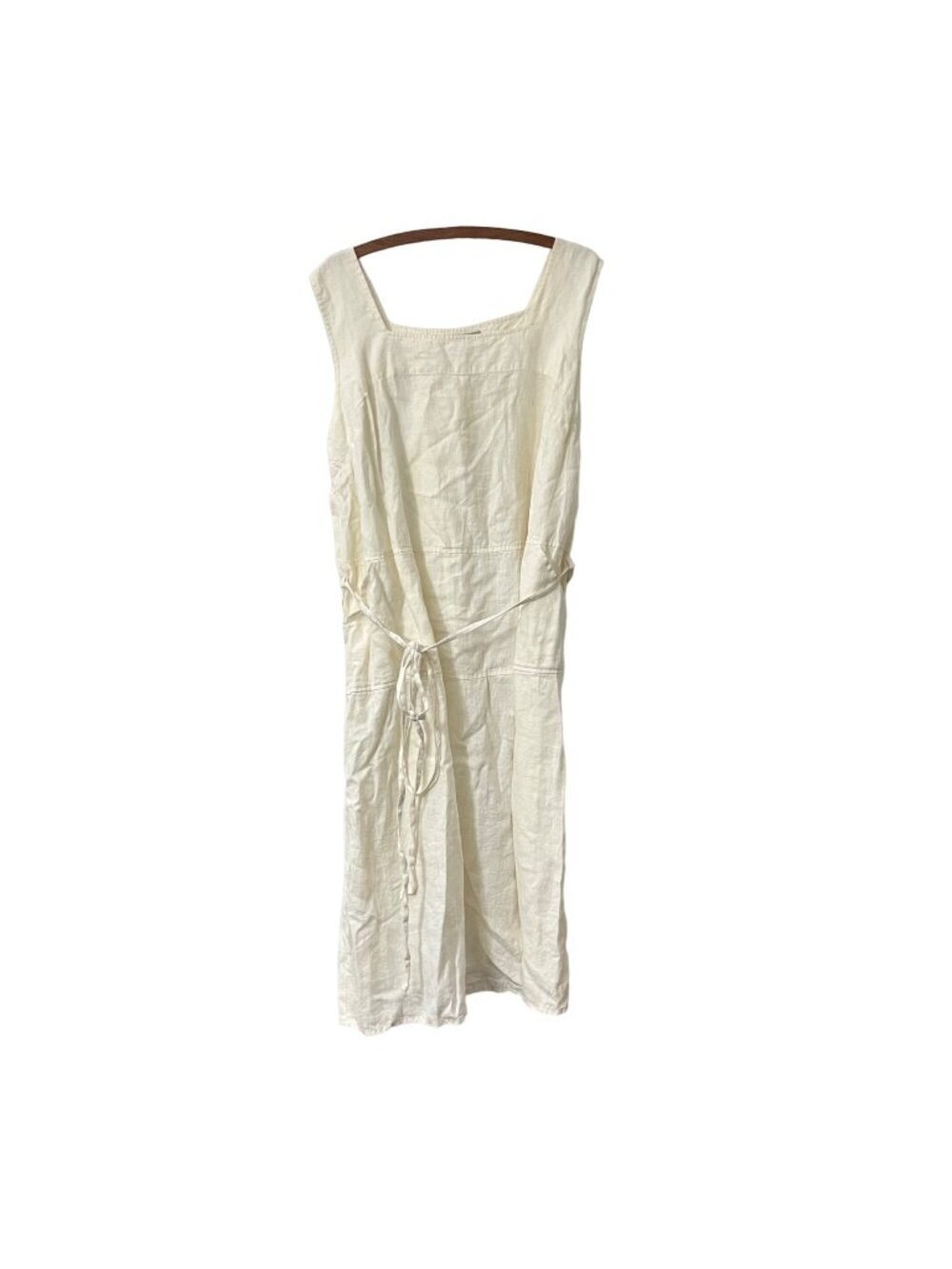 Flax Womens Cream Linen Sleeveless Square Neck Waist Tie Midi Dress 1G 18/20